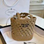 CROCHET BUCKET BAG 32 IN BROWN WOVEN RAFFIA EMBROIDED LOGO - 图片 6