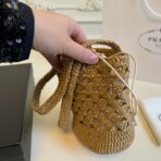 CROCHET BUCKET BAG 32 IN BROWN WOVEN RAFFIA EMBROIDED LOGO - 图片 8