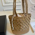 CROCHET BUCKET BAG 32 IN BROWN WOVEN RAFFIA EMBROIDED LOGO - 图片 9