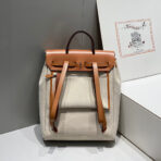HERBAG A DOS ZIP RETOURNE BACKPACK 29 IN OFF-WHITE CANVAS AND BROWN CALFSKIN - 图片 3