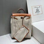 HERBAG A DOS ZIP RETOURNE BACKPACK 29 IN OFF-WHITE CANVAS AND BROWN CALFSKIN - 图片 7