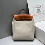 HERBAG A DOS ZIP RETOURNE BACKPACK 29 IN OFF-WHITE CANVAS AND BROWN CALFSKIN - 图片 8