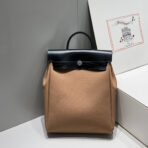 HERBAG A DOS ZIP RETOURNE BACKPACK 29 IN BROWN CANVAS AND BLACK CALFSKIN - 图片 6