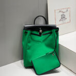 HERBAG A DOS ZIP RETOURNE BACKPACK 29 IN GREEN CANVAS AND BLACK CALFSKIN - 图片 2