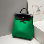 HERBAG A DOS ZIP RETOURNE BACKPACK 29 IN GREEN CANVAS AND BLACK CALFSKIN - 图片 3