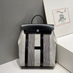 HERBAG A DOS ZIP RETOURNE BACKPACK 29 IN OFF-WHITE MIX BLACK CANVAS AND CALFSKIN - 图片 8