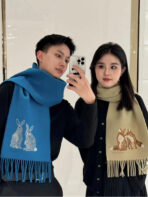 HARE WOOL CASHMERE SCARF 180 CM COBALT BLUE 376428 - 图片 8