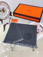 GRANITE MUFFLER 180 CM SCARF IN MARINE MIX BLEU MOYEN CASHMERE - 图片 4