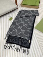GG JACQUARD WOOL SCARF BLACK 398285 - 图片 2