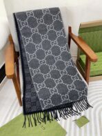 GG JACQUARD WOOL SCARF BLACK 398285 - 图片 5