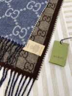 GG JACQUARD WOOL SCARF DENIM BLUE MIX COFFEE BROWN 398286 - 图片 6