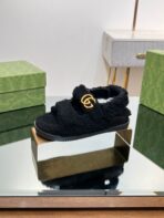 DAD SANDALS IN BLACK FLEECE WITH GOLD HARDWARE - 图片 6