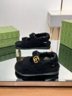 DAD SANDALS IN BLACK FLEECE WITH GOLD HARDWARE - 图片 5