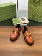GG LOAFER SHOES IN BRONZE BROWN CALFSKIN WITH GOLD HARDWARE - 图片 5