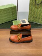 GG LOAFER SHOES IN BRONZE BROWN CALFSKIN WITH GOLD HARDWARE - 图片 6