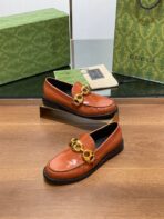 GG LOAFER SHOES IN BRONZE BROWN CALFSKIN WITH GOLD HARDWARE - 图片 2