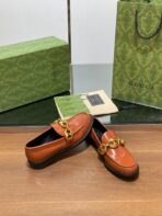 GG LOAFER SHOES IN BRONZE BROWN CALFSKIN WITH GOLD HARDWARE - 图片 7