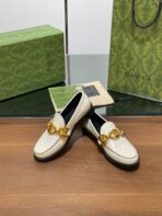 GG LOAFER SHOES IN WHITE CALFSKIN WITH GOLD HARDWARE - 图片 4