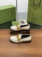 GG LOAFER SHOES IN WHITE CALFSKIN WITH GOLD HARDWARE - 图片 7