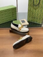 GG LOAFER SHOES IN WHITE CALFSKIN WITH GOLD HARDWARE - 图片 9