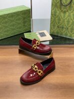 GG LOAFER SHOES IN BLOOD RED CALFSKIN WITH GOLD HARDWARE - 图片 6