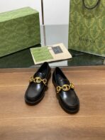 GG LOAFER SHOES IN BLACK CALFSKIN WITH GOLD HARDWARE - 图片 4