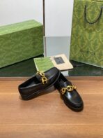 GG LOAFER SHOES IN BLACK CALFSKIN WITH GOLD HARDWARE - 图片 5