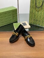 GG LOAFER SHOES IN BLACK CALFSKIN WITH GOLD HARDWARE - 图片 7
