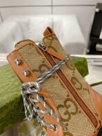 GG LACE-UP SHORT BOOTS IN CINNAMON BROWN CANVAS MIX CALFSKIN - 图片 7