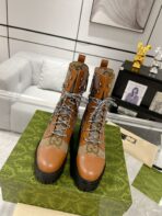 GG LACE-UP SHORT BOOTS IN CINNAMON BROWN CANVAS MIX CALFSKIN - 图片 2