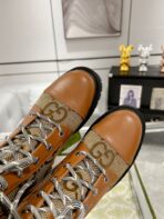 GG LACE-UP SHORT BOOTS IN CINNAMON BROWN CANVAS MIX CALFSKIN - 图片 3