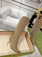 GG KNEE BOOTS IN BEIGE MONOGRAM JACQUARD FABRIC AND CALFSKIN LINING - 图片 5