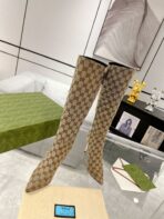 GG KNEE BOOTS IN BEIGE MONOGRAM JACQUARD FABRIC AND CALFSKIN LINING - 图片 6