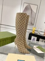 GG KNEE BOOTS IN BEIGE MONOGRAM JACQUARD FABRIC AND CALFSKIN LINING - 图片 2