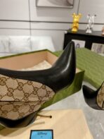 GG KNEE BOOTS IN BEIGE MONOGRAM JACQUARD FABRIC AND BLACK CALFSKIN - 图片 5