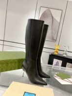 GG KNEE BOOTS IN BLACK CALFSKIN WITH GOLD PLATED HEEL - 图片 6