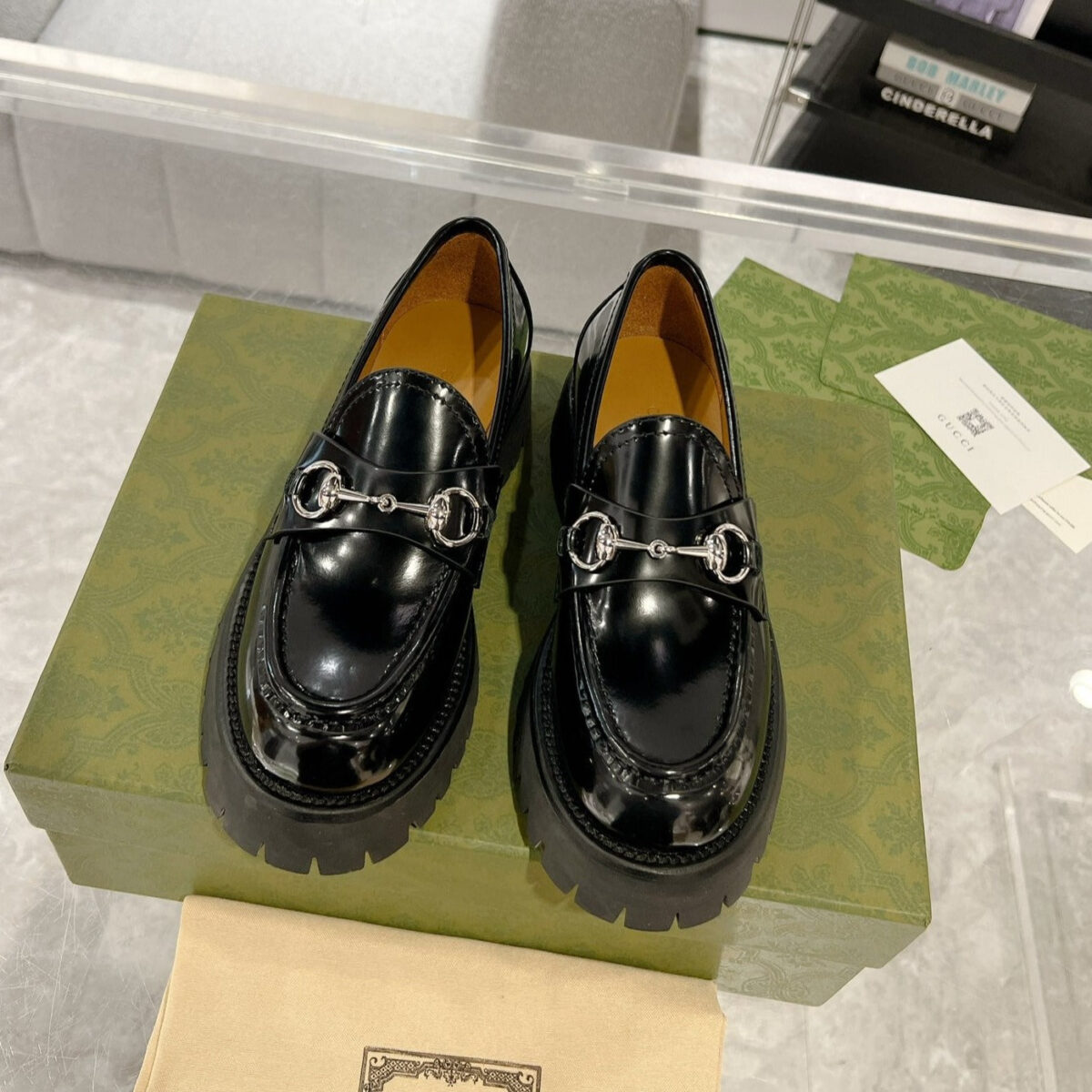 GG LOAFER WITH HORSEBIT GLOSSY BLACK CALFSKIN - 图片 1