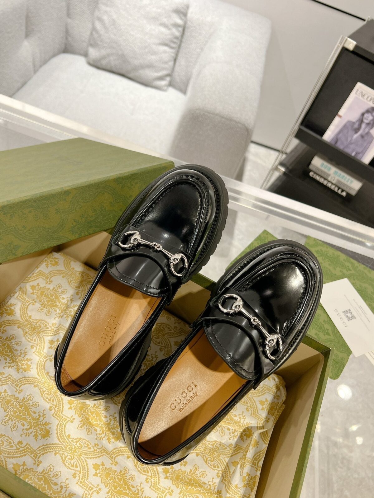 GG LOAFER WITH HORSEBIT GLOSSY BLACK CALFSKIN - 图片 3