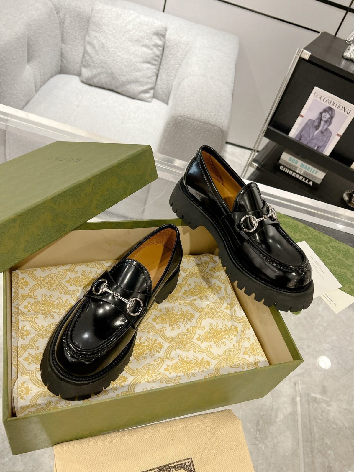 GG LOAFER WITH HORSEBIT GLOSSY BLACK CALFSKIN - 图片 2