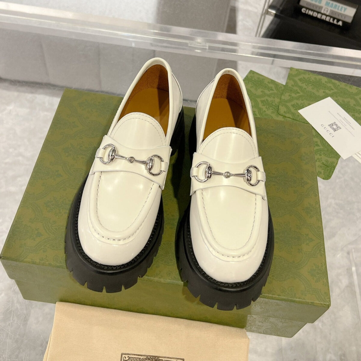 GG LOAFER WITH HORSEBIT WHITE CALFSKIN - 图片 1