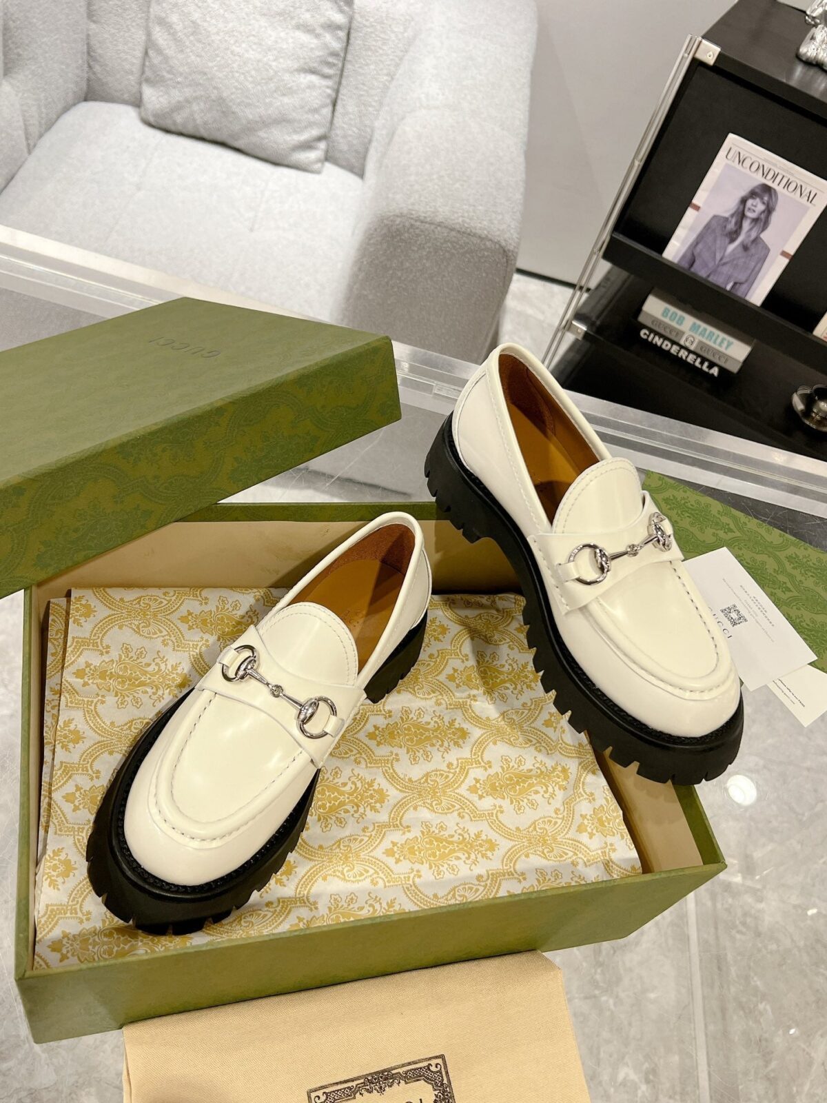 GG LOAFER WITH HORSEBIT WHITE CALFSKIN - 图片 2