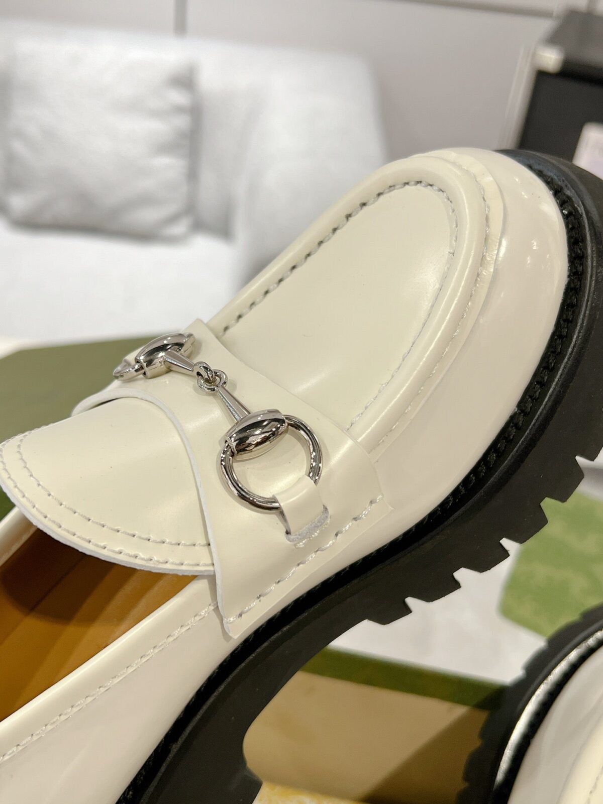 GG LOAFER WITH HORSEBIT WHITE CALFSKIN - 图片 7