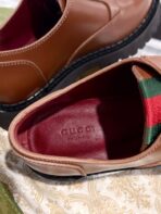 GG LACE-UP LOAFER WITH WEB IN CARAMEL BROWN SHINY LEATHER - 图片 7
