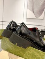 GG LACE-UP LOAFER WITH WEB IN BLACK SHINY LEATHER - 图片 3