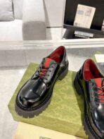 GG LACE-UP LOAFER WITH WEB IN BLACK SHINY LEATHER - 图片 4