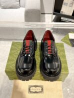 GG LACE-UP LOAFER WITH WEB IN BLACK SHINY LEATHER - 图片 5