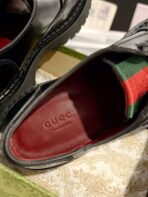 GG LACE-UP LOAFER WITH WEB IN BLACK SHINY LEATHER - 图片 6