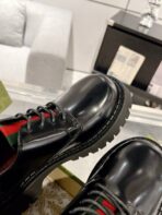 GG LACE-UP LOAFER WITH WEB IN BLACK SHINY LEATHER - 图片 8