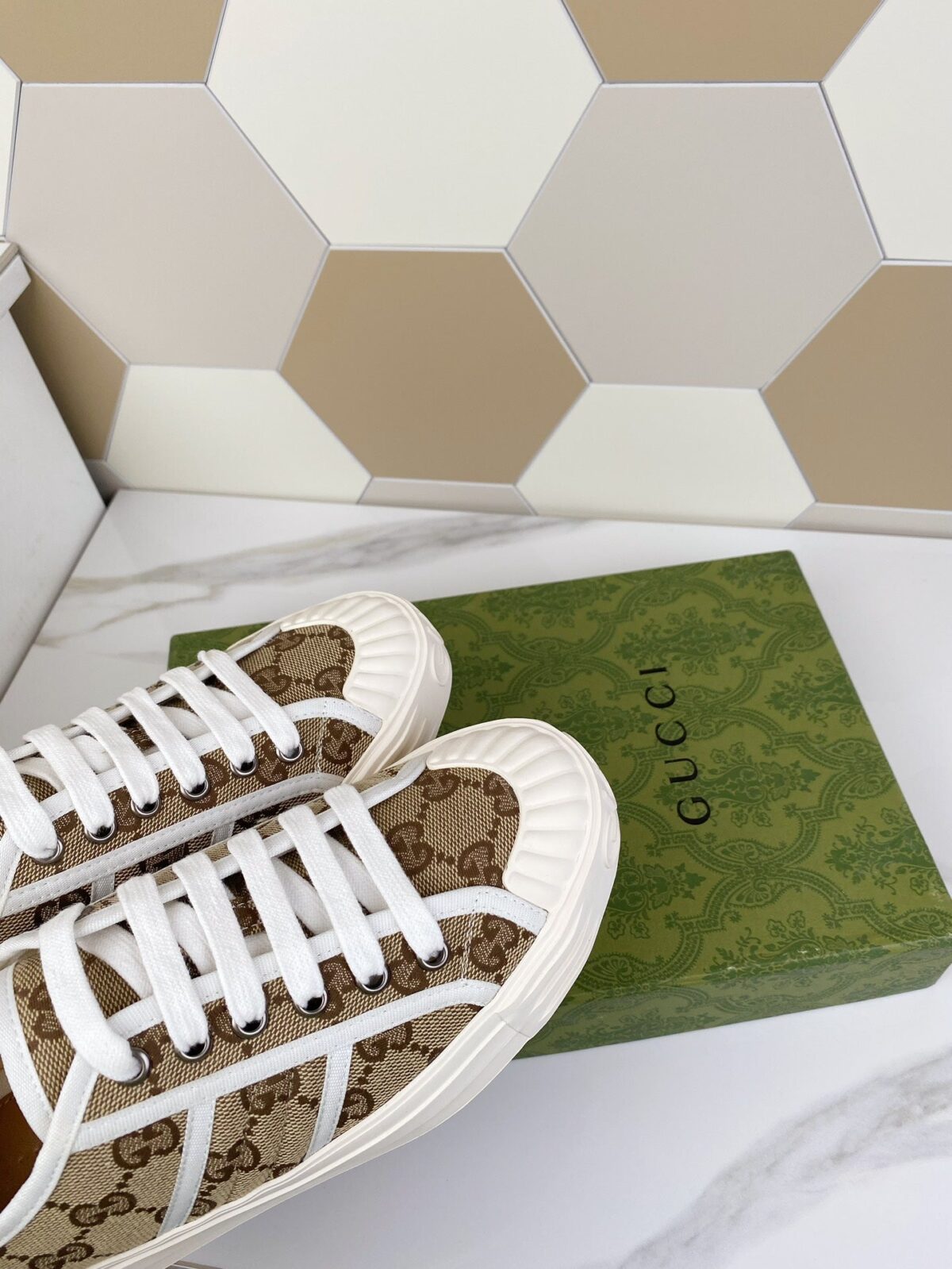 GG JULIO SNEAKER WITH WEB BROWN PATTERNED CANVAS - 图片 7