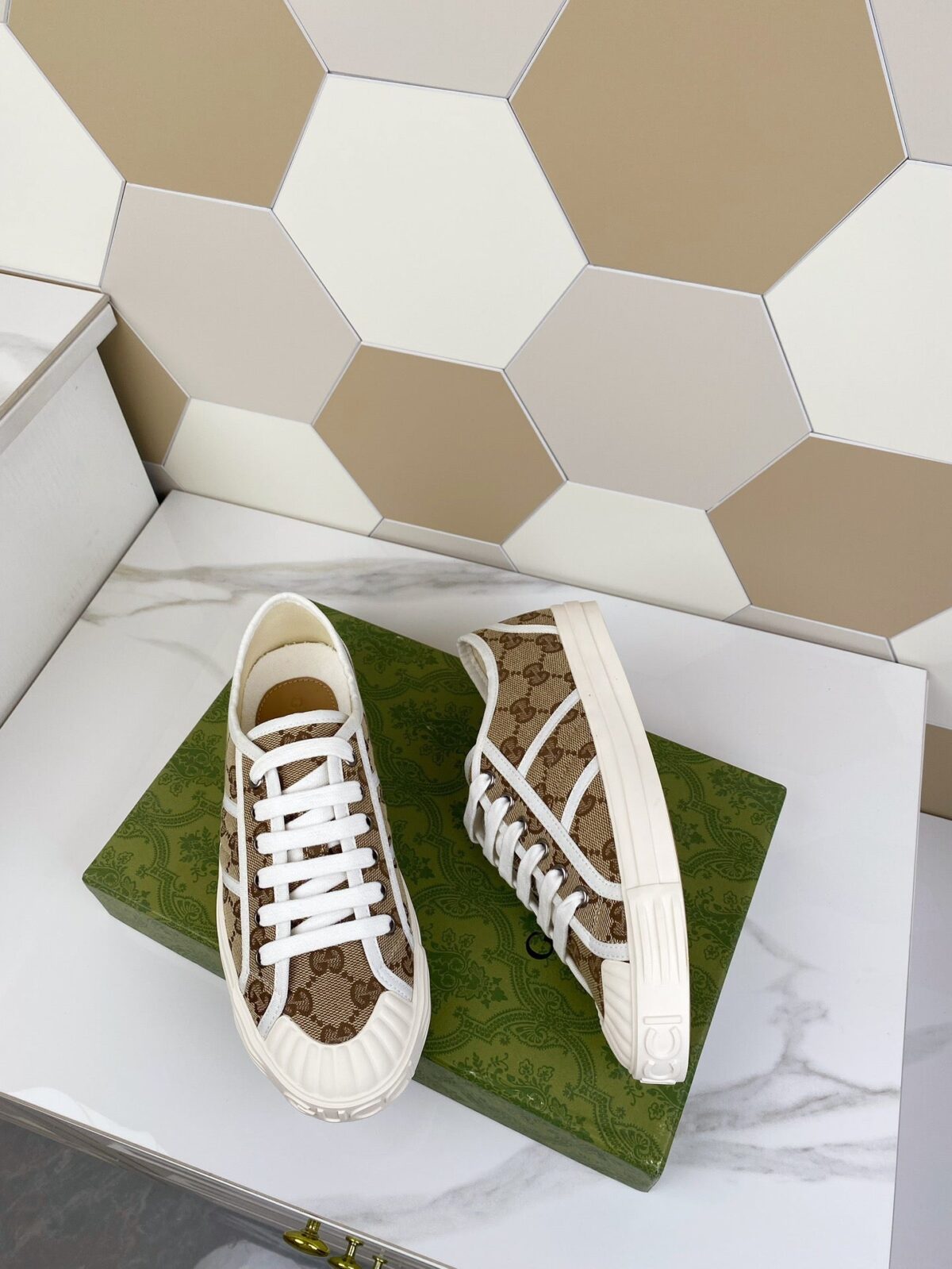 GG JULIO SNEAKER WITH WEB BROWN PATTERNED CANVAS - 图片 5